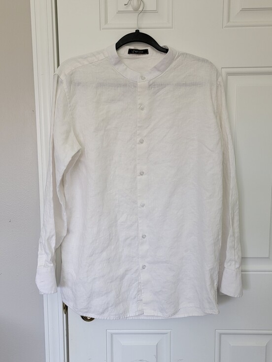 Yaly Couture Other - Yaly Couture Men's 100% Linen Collarless Button Down Shirt XL See Measurements